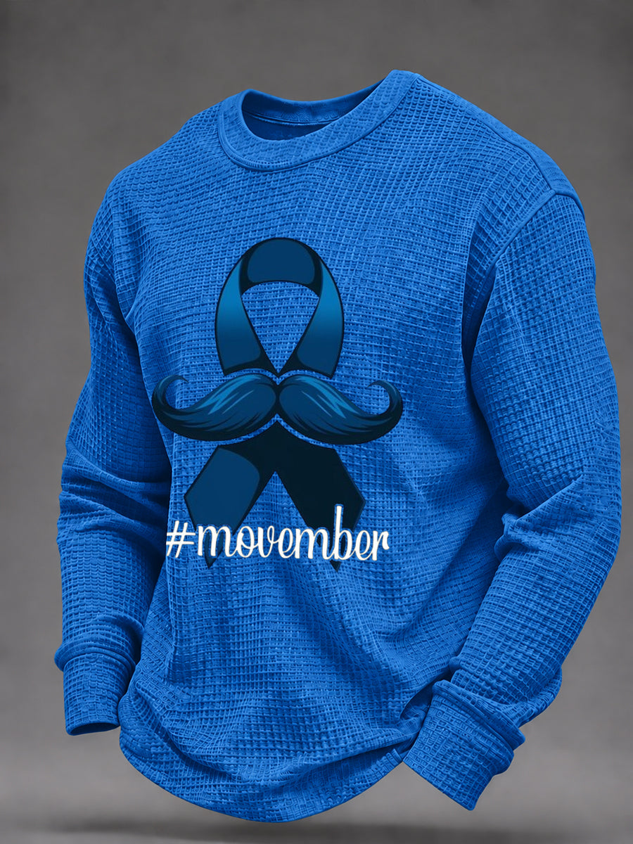 Men's Mustache Print Men's Health Support Graphic Waffle Sweatshirt