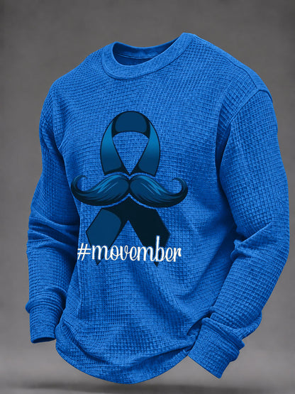 Men's Mustache Print Men's Health Support Graphic Waffle Sweatshirt