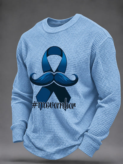 Men's Mustache Print Men's Health Support Graphic Waffle Sweatshirt