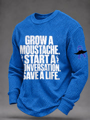 Men's Mustache Print Men's Health Support Graphic Waffle Sweatshirt