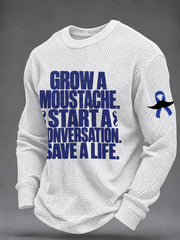 Men's Mustache Print Men's Health Support Graphic Waffle Sweatshirt