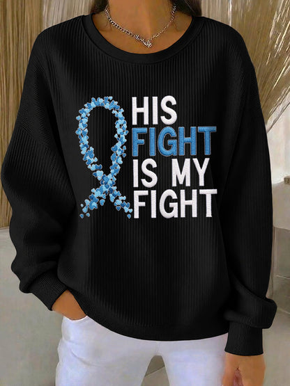 Women's Mustache Print Men's Health Support Graphic Ribbed Sweatshirt