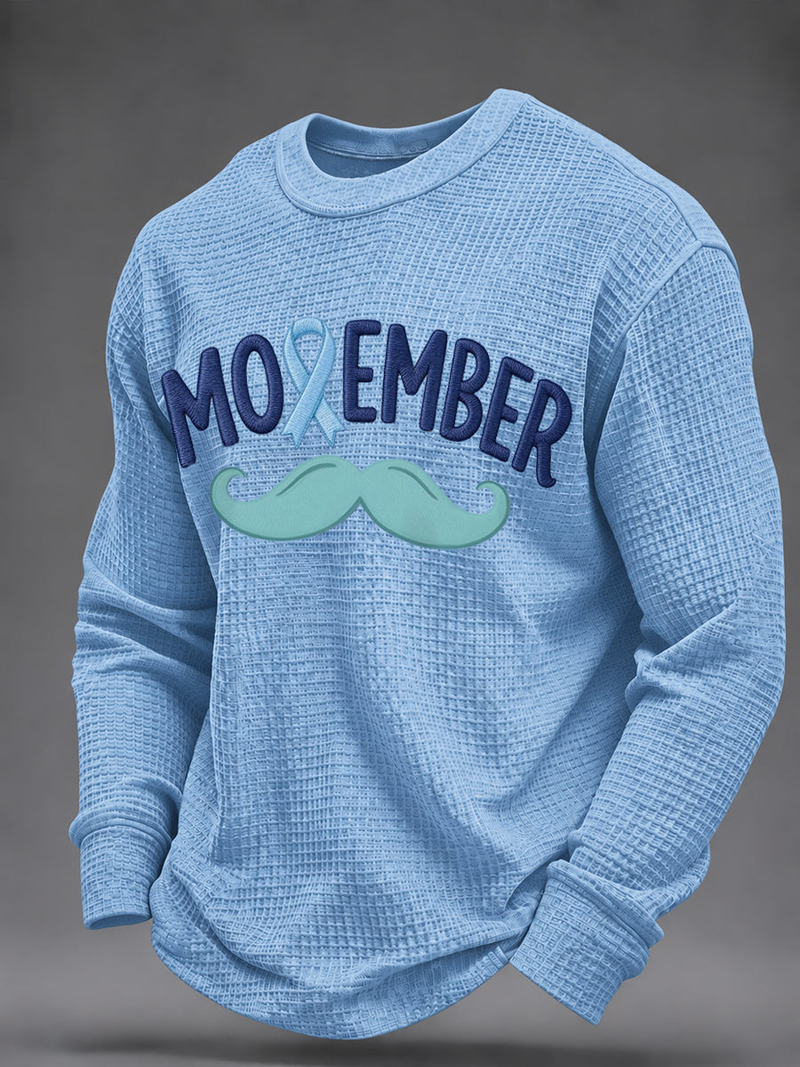 Men's Mustache Print Men's Health Support Graphic Waffle Sweatshirt