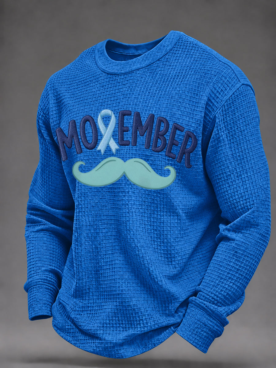Men's Mustache Print Men's Health Support Graphic Waffle Sweatshirt