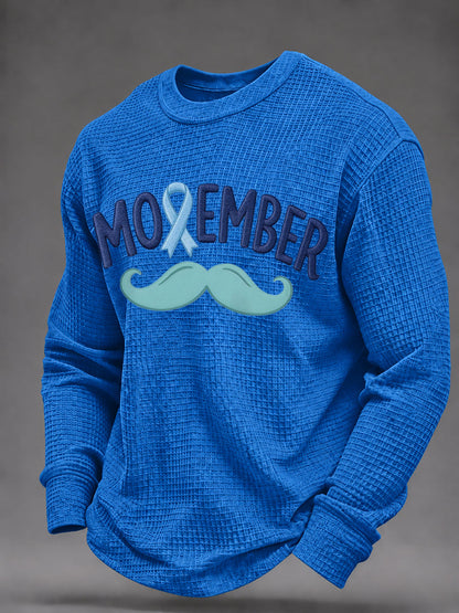 Men's Mustache Print Men's Health Support Graphic Waffle Sweatshirt