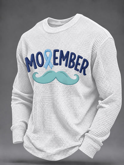 Men's Mustache Print Men's Health Support Graphic Waffle Sweatshirt