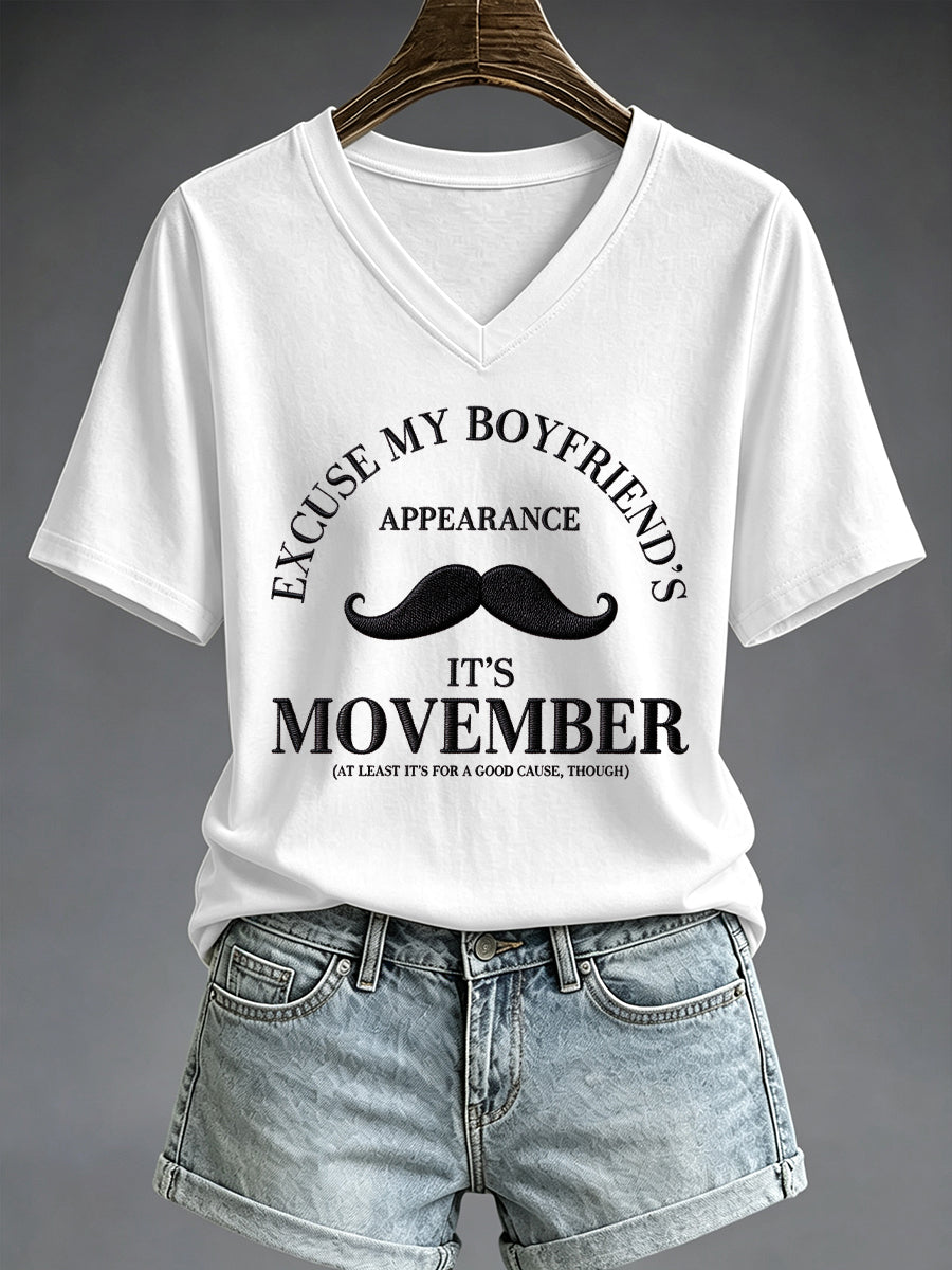 Women's Mustache Print Men's Health Support Graphic T-Shirt