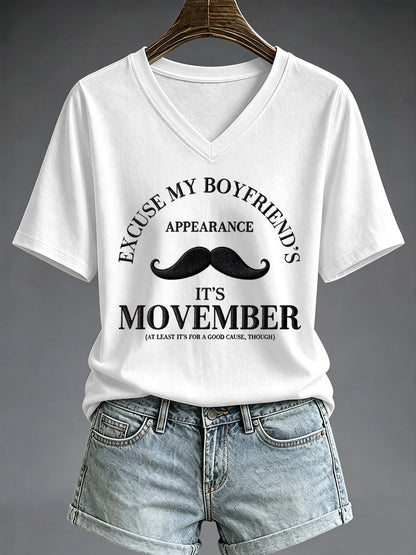 Women's Mustache Print Men's Health Support Graphic T-Shirt