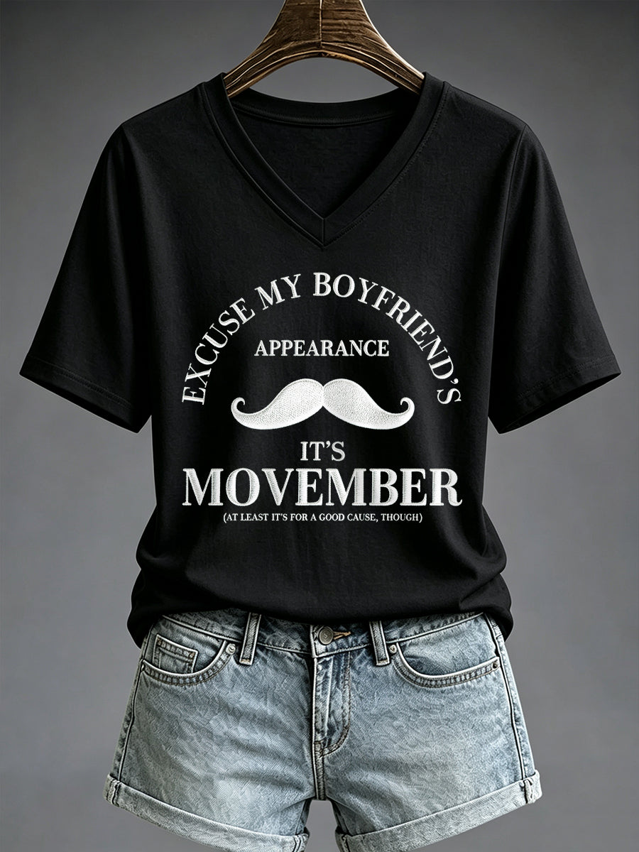 Women's Mustache Print Men's Health Support Graphic T-Shirt