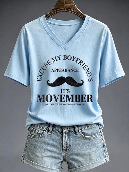 Women's Mustache Print Men's Health Support Graphic T-Shirt