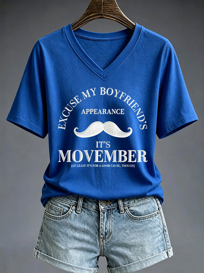 Women's Mustache Print Men's Health Support Graphic T-Shirt
