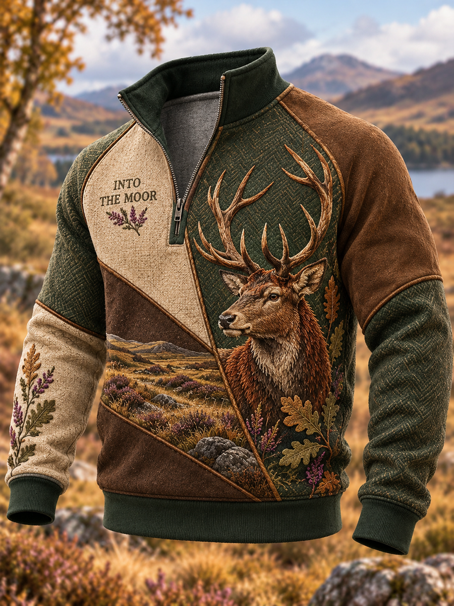 Men's Hunting Season Culture Half-Zip Stand Collar Sweatshirt