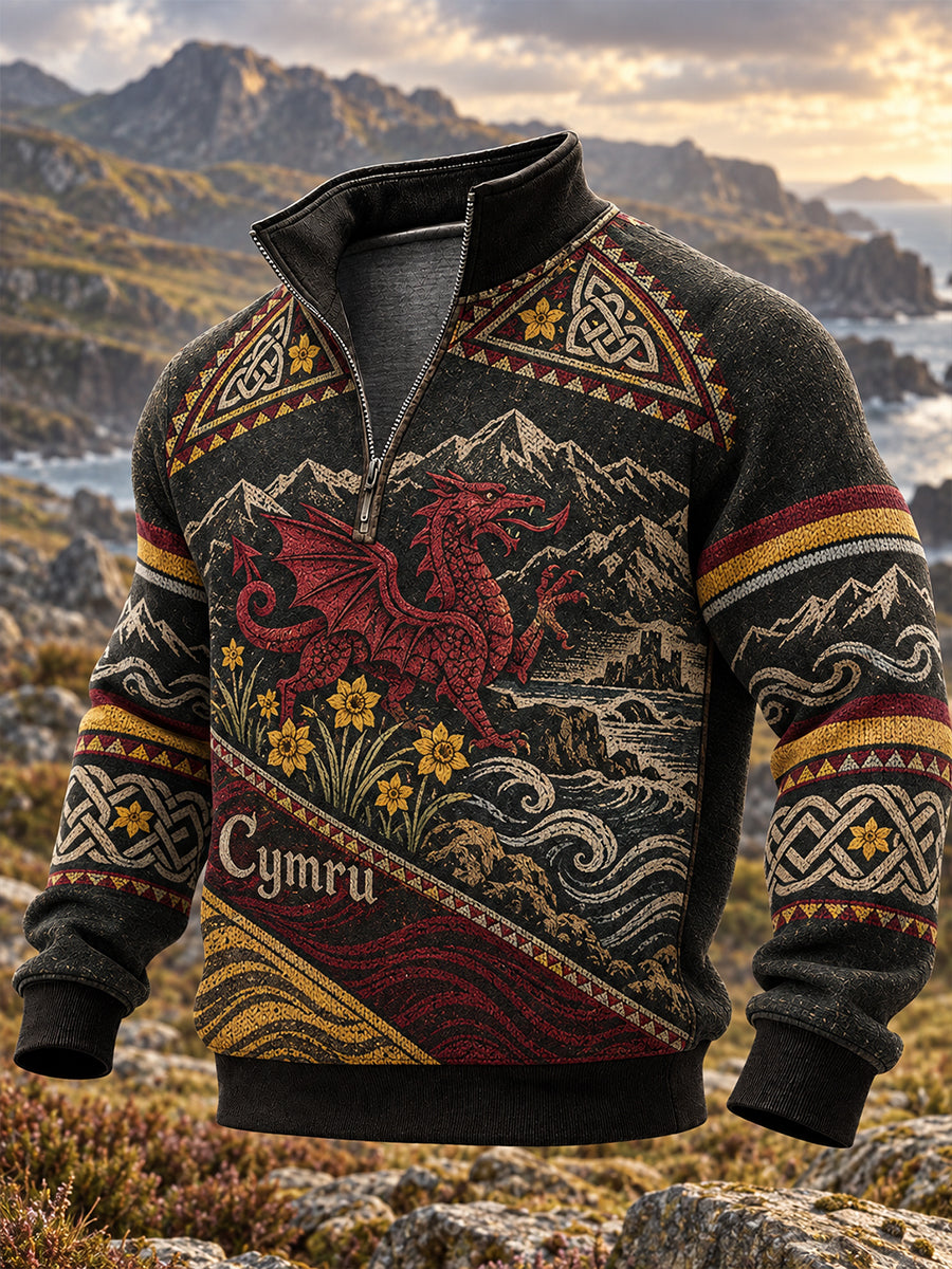 Men's UK Wales 1/4 Zip Stand Collar Sweatshirt