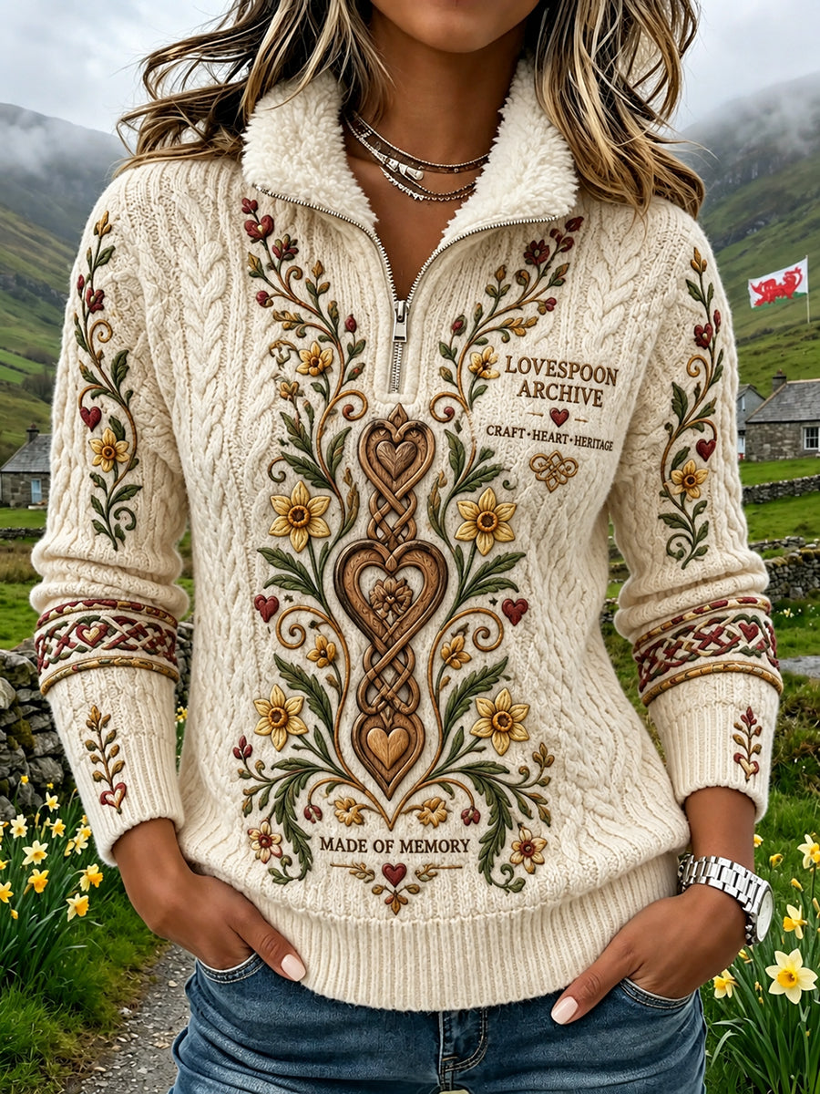 Women's British Wales Printed Fur-collar Sweatshirt