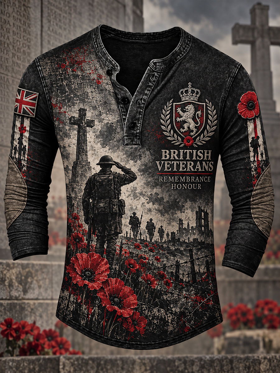 Men’S Long-Sleeve Top With Military Veteran-Themed Graphic Print