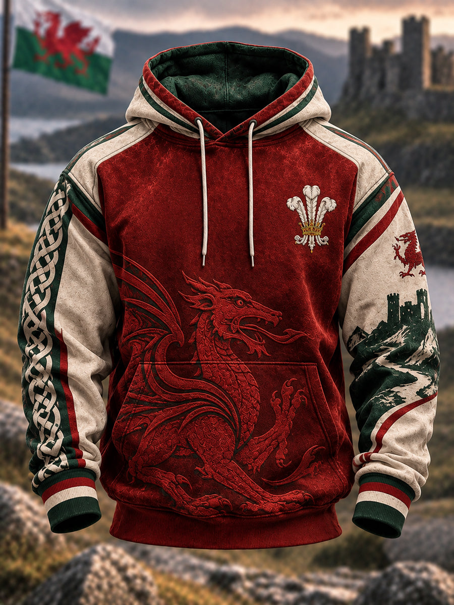 Men's Welsh Dragon Oversized Drop-Shoulder Hoodie with Pockets