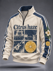 Men's Lemon Roses Music Lover Printed Zip-Up Hoodie