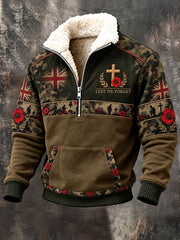 Men's Lest We Forget Camouflage Print Plush Stand Collar Shirt