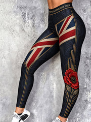 Women's British Veteran Printed Casual Stretch Athletic Leggings